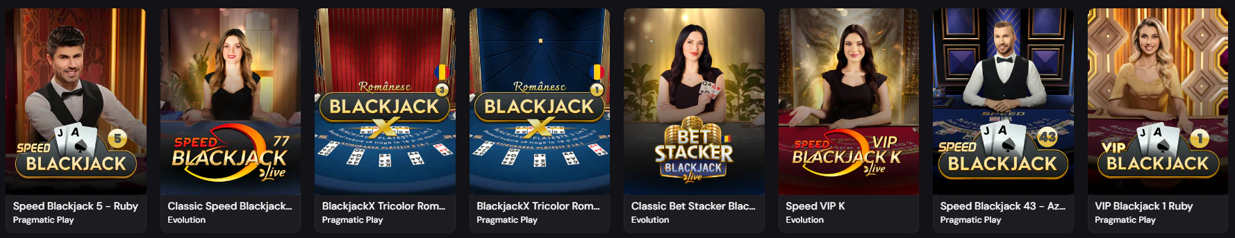 Zona de juegos de casino y mesas en directo de Jocker Casino